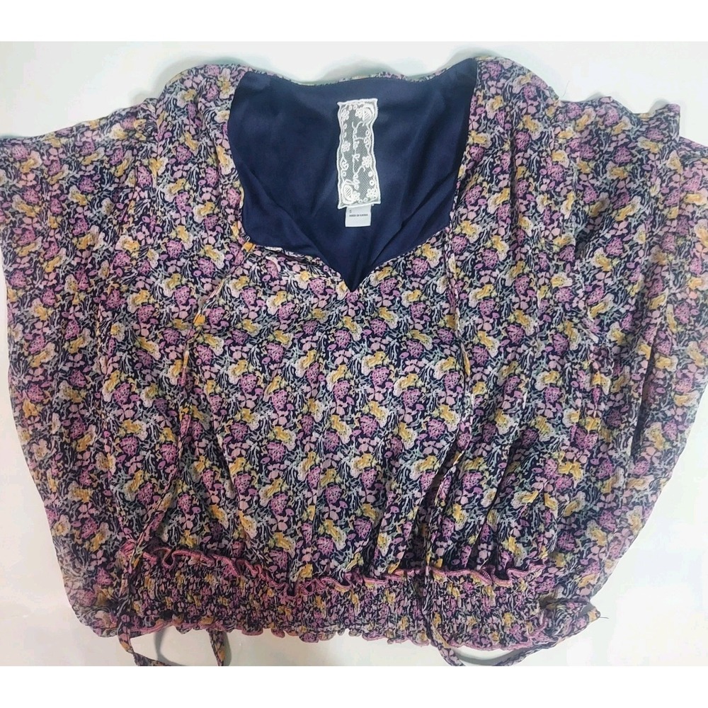 Sadie and Sage Small Floral Dress Long Sleeve Lined Smock Waist Spring Boho